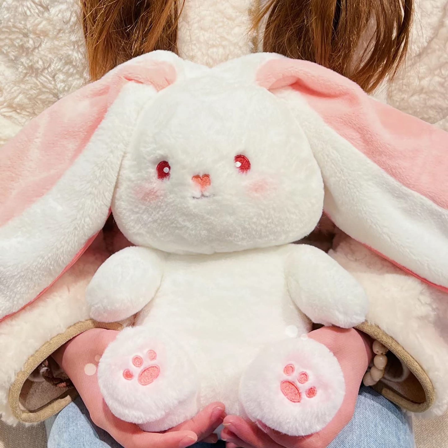 Mukorolee 2Pcs Reversible Carrot Strawberry Bunny Plush With Zipper, Easter Bunny Stuffed Animal Toy, Cute Rabbit Plushie Birthd