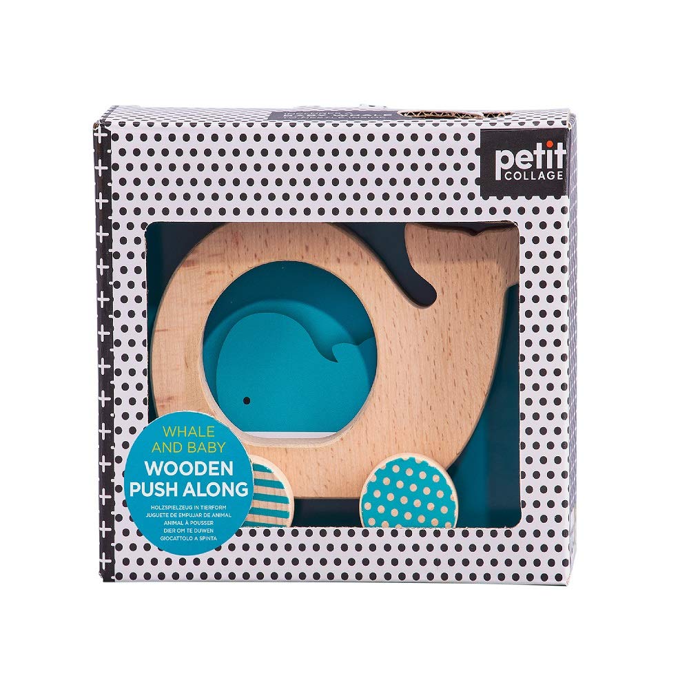Petit Collage Wooden Push Toy Whale & Baby - One Size, Encourages Movement, Ideal for Ages 12 Months+, Model PTC539