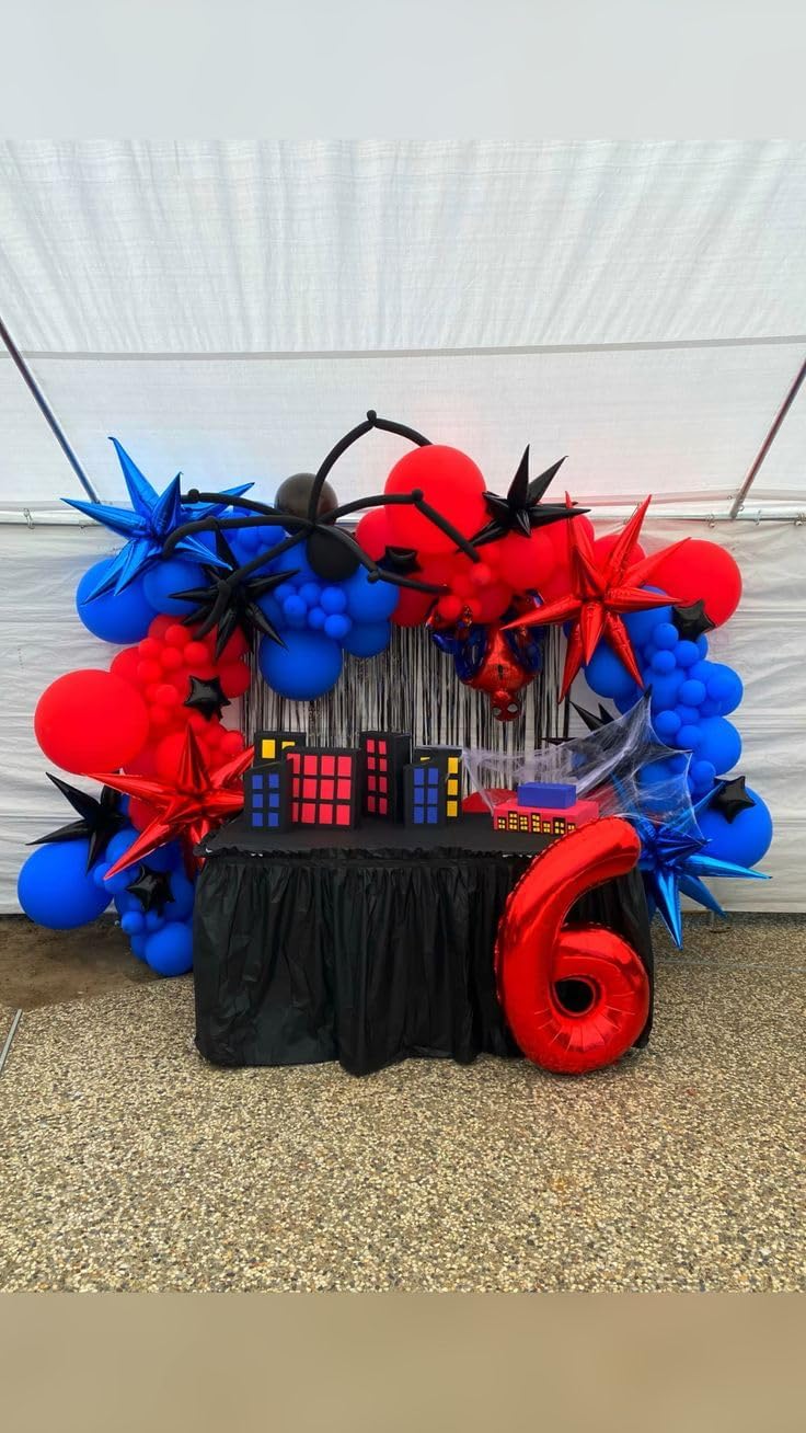 Red Blue Black Balloon Set, 12 Inch Matte Red Black And Royal Blue Latex Balloon With Red Blue Confetti Balloons For Super Spide