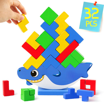 Wooden Tetra Tower Game,32 Pcs Wooden Stacking Toys, Balance Tower Game,Building Blocks Toy For 1 Players+ Family Games, Parties, Travel
