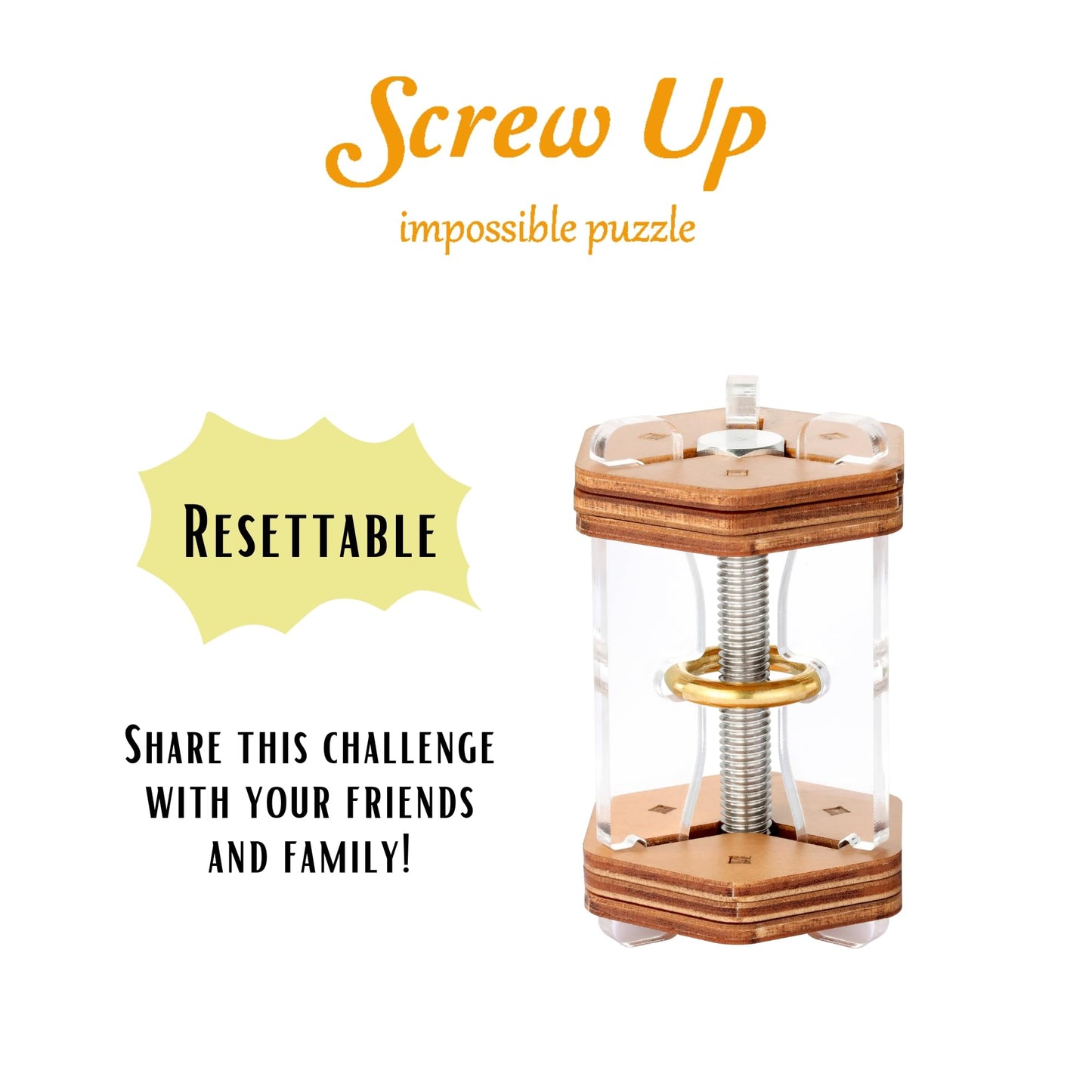 PUZZLE POTATO Mechanical Logic Puzzle - Brain Teaser for Adults - Light Brown - Model SU - Impossible Challenge