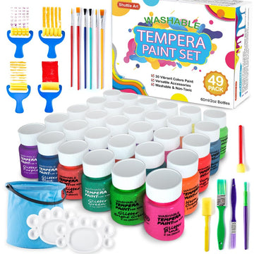 Tempera Paint, Shuttle Art 30 Colors Washable Paint for Kids, 2oz/60ml Bottle, Non-toxic Finger Paints for Toddlers with Glitter