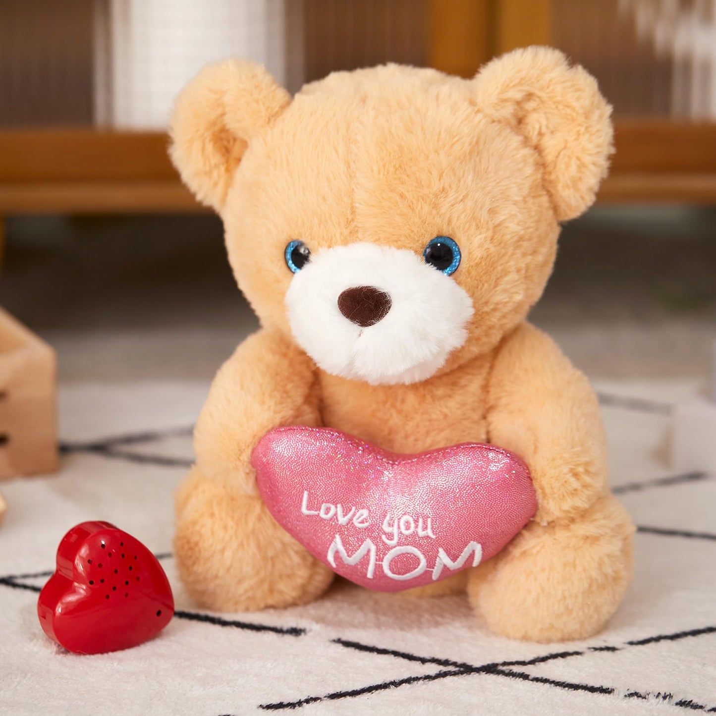Cozyworld 10' Recordable Heartbeat Bear Stuffed Animals Love You Mom With Voice Sweet Messages Recorder Soft Plush Toy Playback Your Words Gifts For Mother'S Day Mom