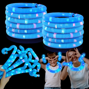 12 Pcs Blue Glow Sticks Party Favors For Kids, Light Up Pop Tubes Party Favors For Toddlers, Halloween Party Basket Goodie Bag S