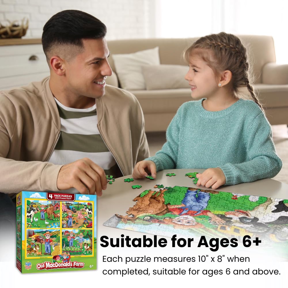 MasterPieces - Jigsaw Puzzle Set for Kids 6+ Years, 4-Pack of 100 Pieces, Educational and Fun Game, World of Animals Collection,