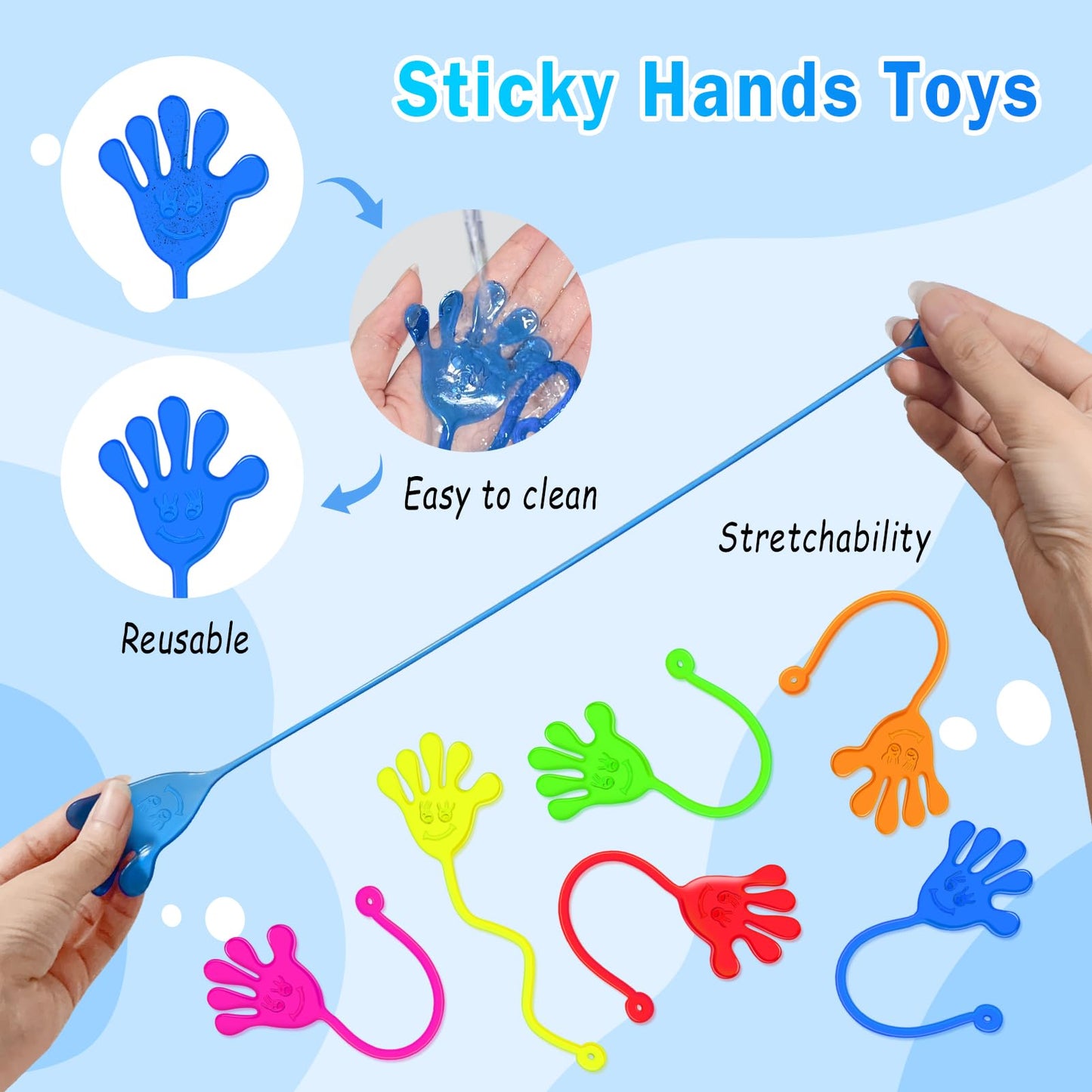 Sticky Hands Bulk 48 Pcs Party Favors For Kids 4-8 8-12 Stretchy Sticky Hand Toy Easter Basket Stuffers Egg Fillers Goodie Bag Stuffers Treasure Box Toys For Classroom Prizes Birthday Party Supplies