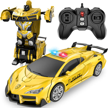 Febyhim Remote Control Car For Boys 4-7, 2.4Ghz Rc Car 1:18 Scale, One-Button Transforming Toy With 360 Spins, Led Lights(Yellow