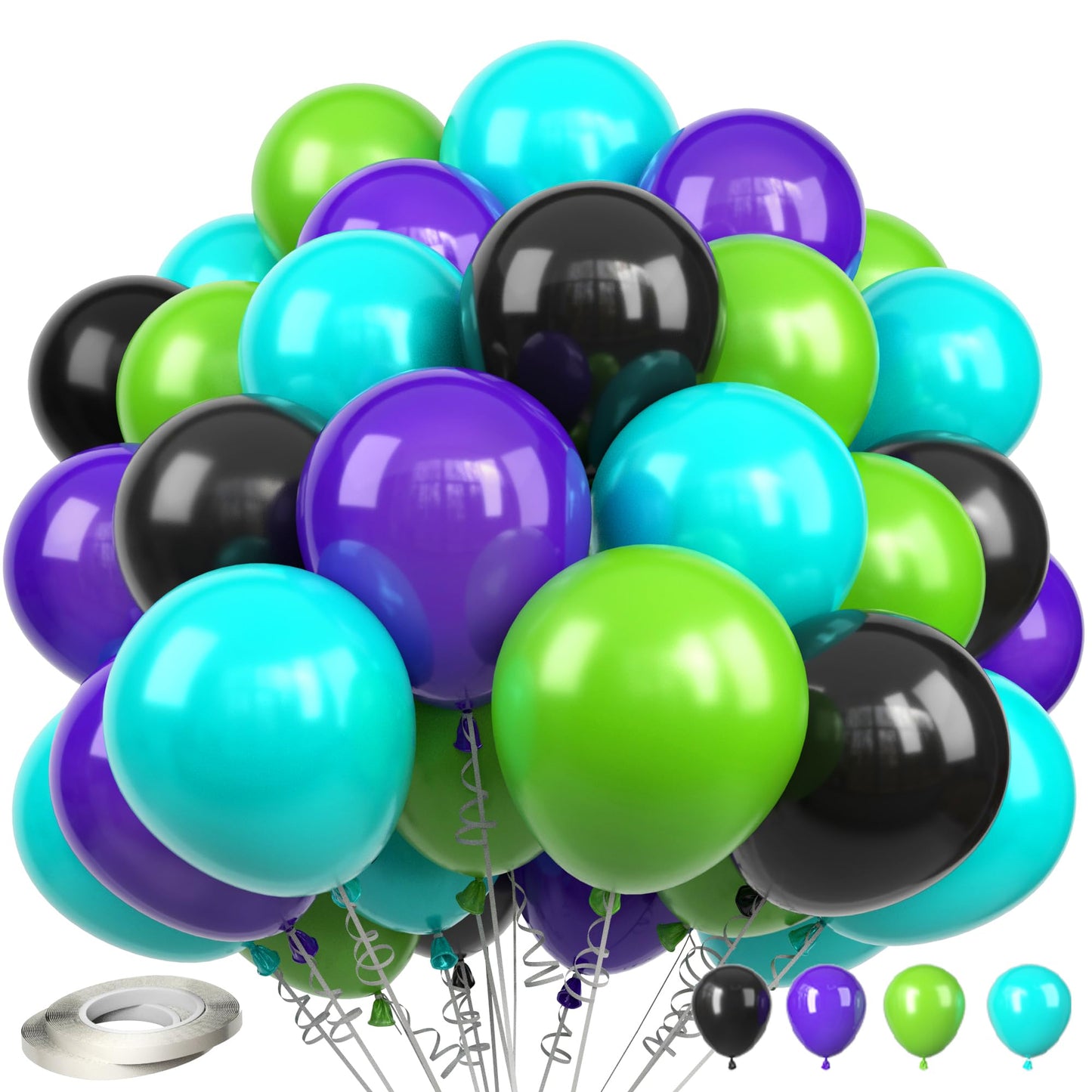 Green Purple Balloons, Green Purple Blue Balloons, Teal Blue Latex Party Balloon For Boys Girls Monster Birthday Party Baby Show