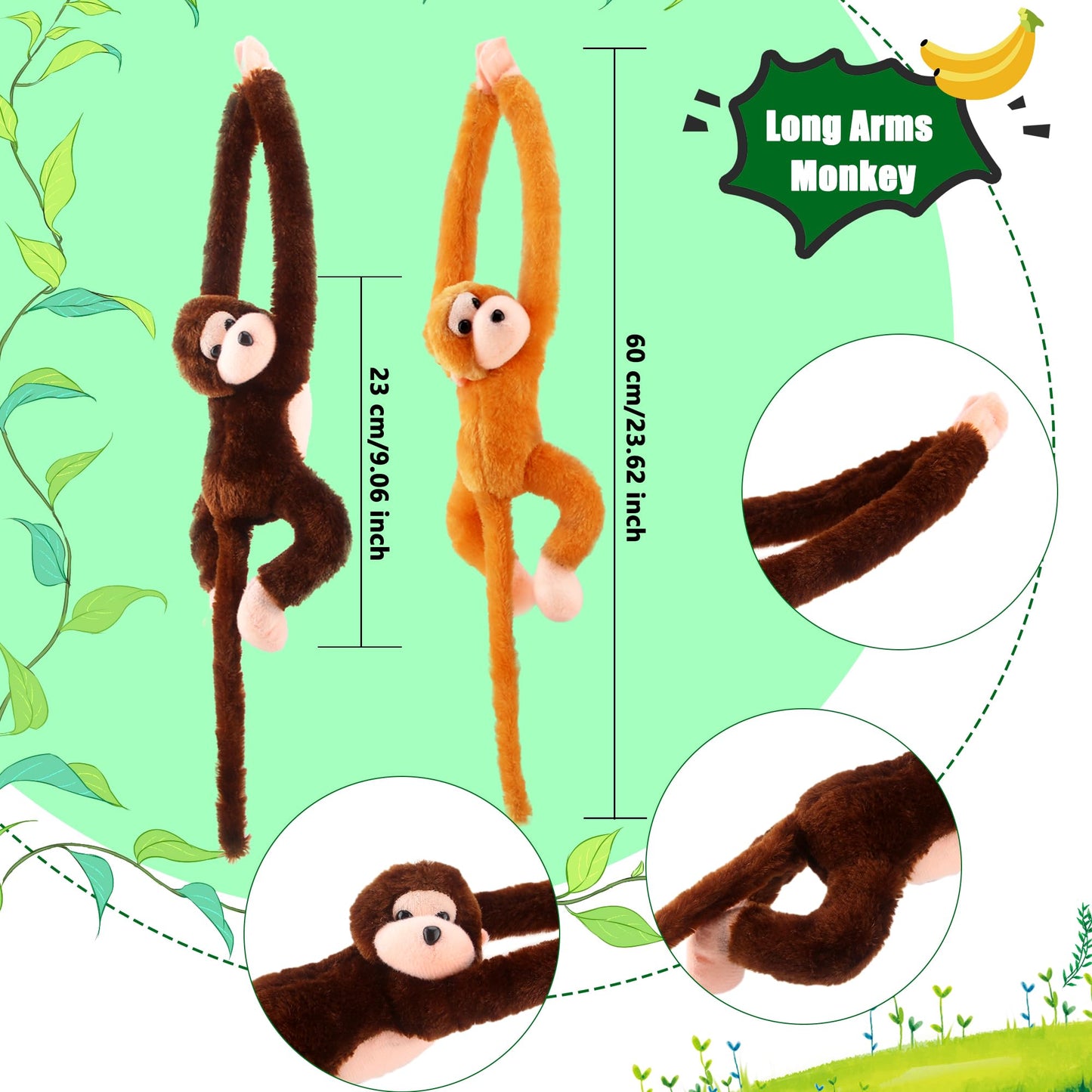 Kugliwa 8 Pcs Hanging Monkey Stuffed Animal Toys Plush Monkey Toy Cute Soft Lifelike Monkey Plush Toys for Jungle Forest Animal Theme Party Favors Birthday Gift  24 Inch (Color Set 1)