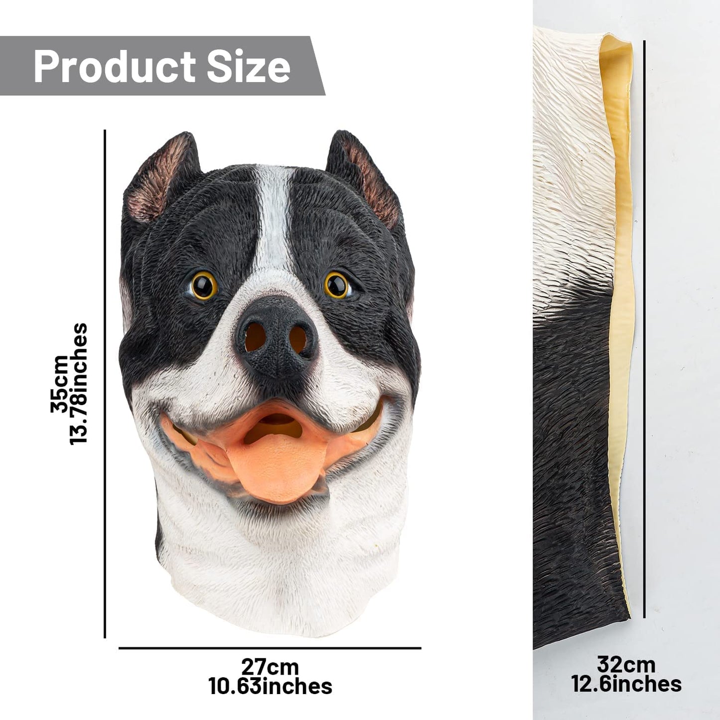PartyHop Pitbull Dog Mask Animal Latex Full Head Mask Fancy Dress for Halloween Costume Party