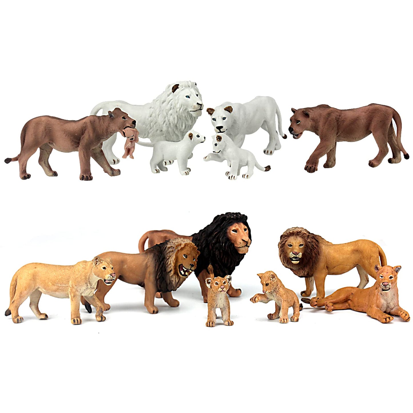 FUNSHOWCASE African Jungle Animals Toy Figures - 13-Piece Realistic Plastic Lion Playset, Model 1667-1675, Color: Lions