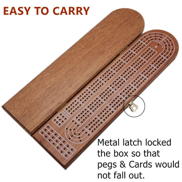 Juegoal Wood Cribbage Board Game Set 3 Tracks With Metal Pegs, Cards, Storage Area