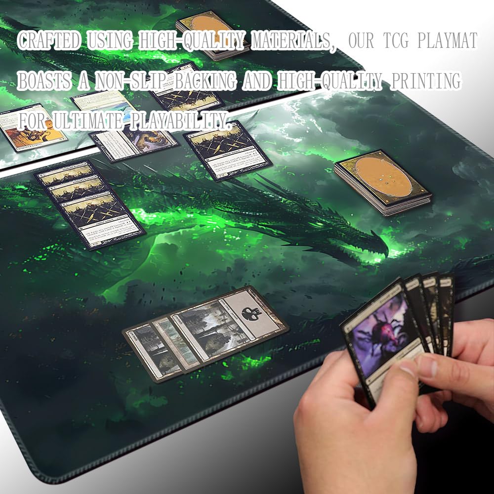 SIXTORE enhanced Board Game 24x14in TCG Playmat Compatible for OCG CCG RPG MTG Play Mats Mousepad Desk Mat (040322-Green Dragon)