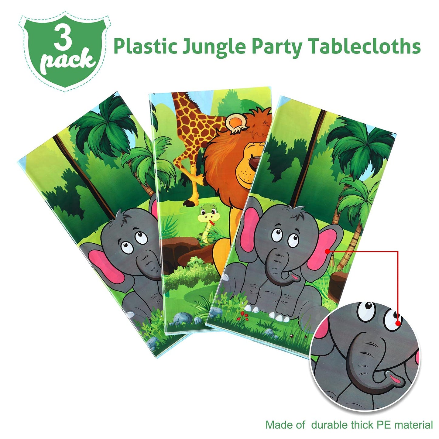 Tatuo 3 Pcs Jungle Animal Party Tablecloth 54 x 108 Inch Safari Animals Table Cover Plastic Zoo Jungle Wild Creatures Printed Di