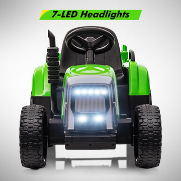 Kids Ride On Tractor With Green Trailer & Remote Control, 12V Toddler Battery Powered Electric Vehicle With Slow Start 7Led Headlights Usb Music Player 2+1 Gear Shift, Green Trailer, 35W/ Eva Tire