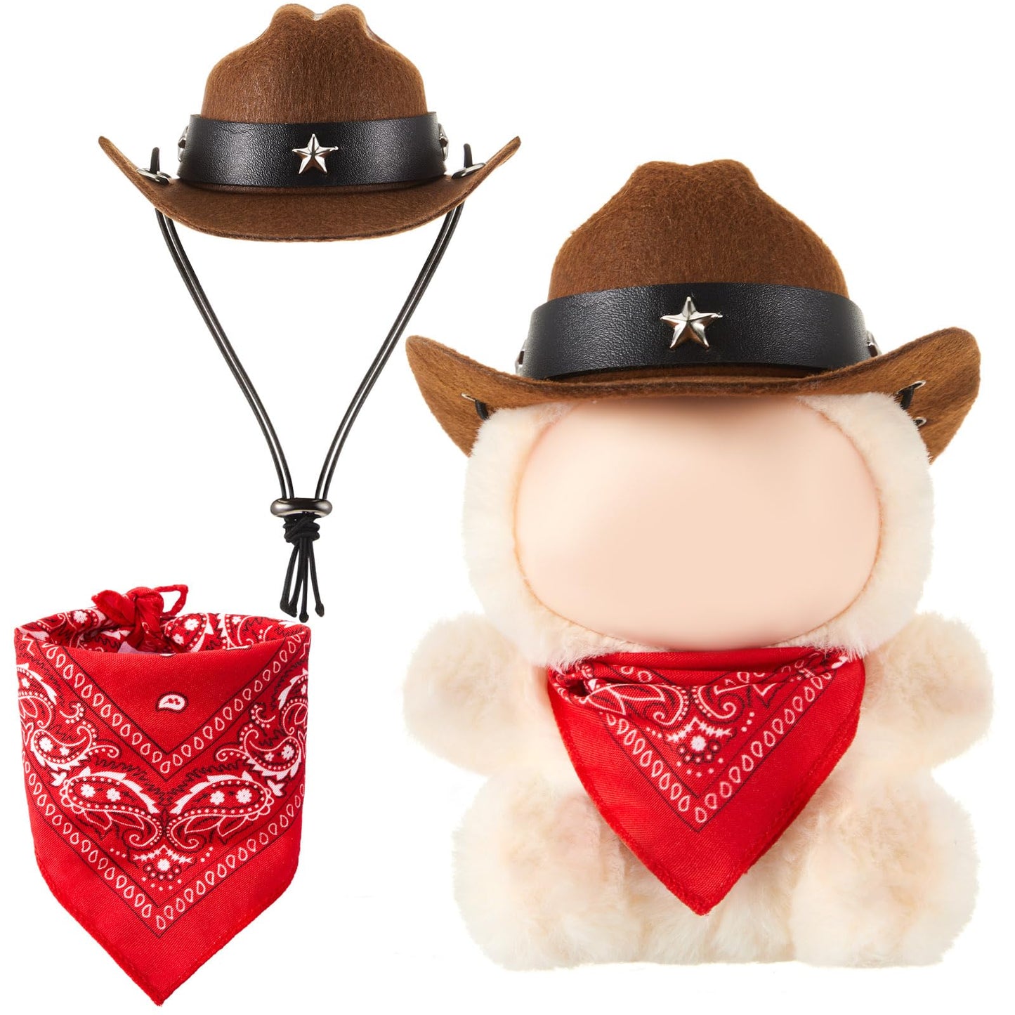Shyyween 2 Pcs 17cm Doll Cowboy Costume Accessories Mini Western Cowboy Hat with Bandana Scarf Outfit Set Accessories for Birthday Christmas Anniversary Collectors' Gift  Doll Not Included