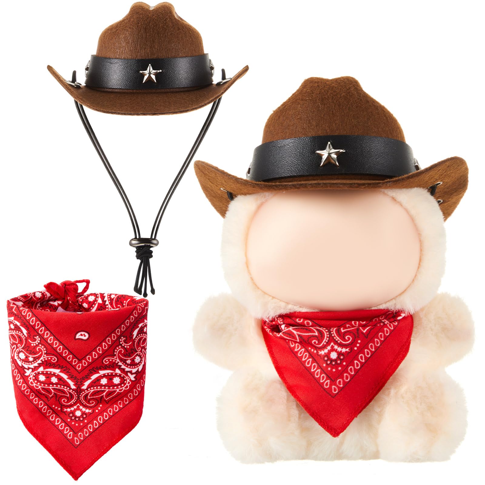 Shyyween 2 Pcs 17cm Doll Cowboy Costume Accessories Mini Western Cowboy Hat with Bandana Scarf Outfit Set Accessories for Birthday Christmas Anniversary Collectors' Gift  Doll Not Included