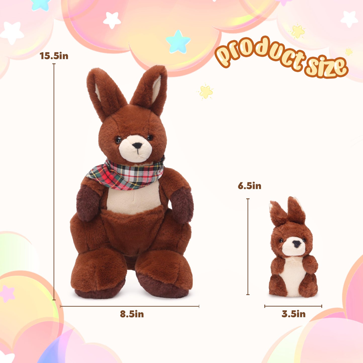 Ikasa Mommy Kangaroo Stuffed Animal Mom And Baby Plush Toy, Cute 15.5'' Soft Cuddly Family Set With Little Mini Babies,Gifts For