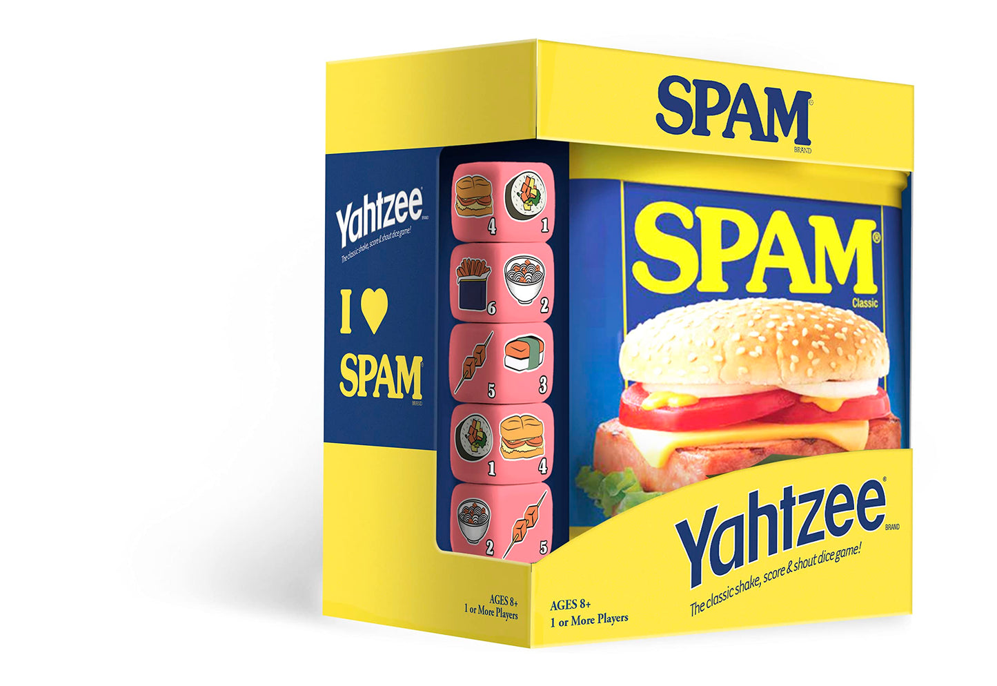 YAHTZEE Spam Brand | Collectible Yahtzee Game as Iconic Spam Can with Custom Dice | Dice Featuring Fried Spam, Spam Musubi, Spam