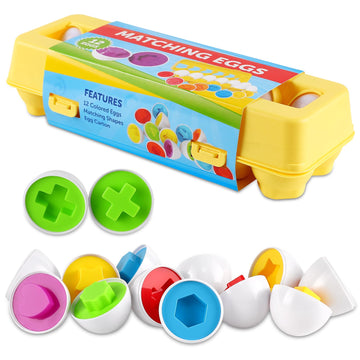 Looikoos Easter Egg Toy For Toddlers 12 Pcs Set Color & Shape Recoginition Sorter Puzzle For Easter Travel Bingo Game Early Lear