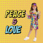 MRYUWB 70s Hippie Dress for Girls, 1970s Outfits Peace Sign Necklace Headband, 60s Themed Party Costumes for Kids 5-14 Years (Pe