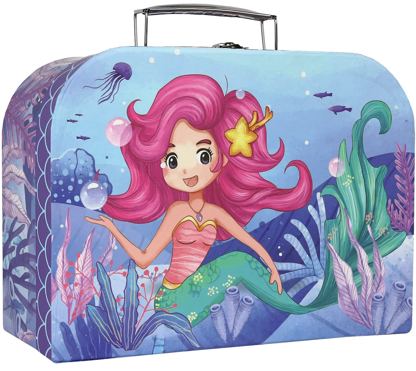 Tea Set For Little Girls Pretend Play Tin Tea Party Set Mermaid For Kids With Carrying Case (15 Pcs)