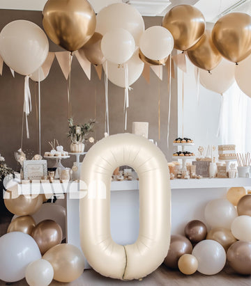 Suwen 40 Inch Cream White Large 0 Balloon Numbers Big Foil Helium Number Balloons 0-9 Jumbo Happy 0Th Mylar Birthday Party Decor