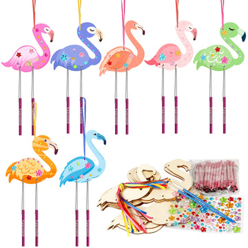 Fennoral 12 Pack Wind Chime Kit For Kids Make Your Own Flamingos Wind Chime Wooden Arts And Crafts For Girls Boys Ornaments Diy