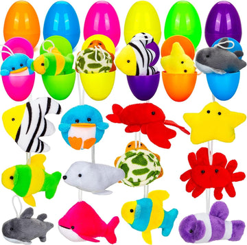 Tedyle 12 Pack Easter Eggs Filled With Mini Plush Animals Stuffed Toy, Prefilled With Stuffed Animals For Kids Easter Basket Stu