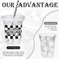 Foldtier 50 Pcs Plastic Cups For Kids 12 Oz Disposable Cups With Straws And Lids Clear Cup Birthday Party Supplies For Kids Birt
