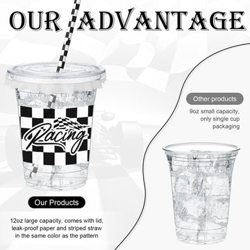 Foldtier 50 Pcs Plastic Cups For Kids 12 Oz Disposable Cups With Straws And Lids Clear Cup Birthday Party Supplies For Kids Birt