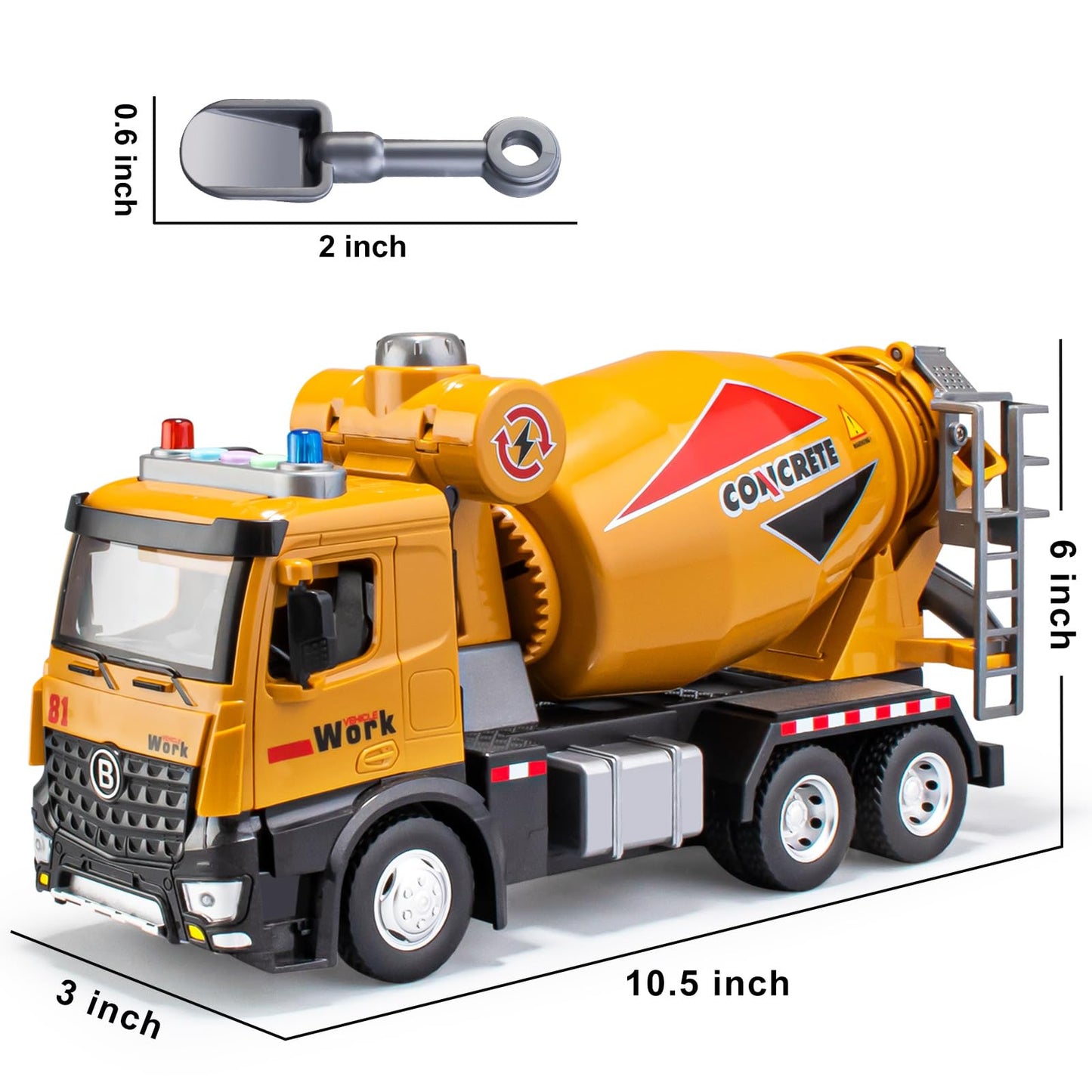 TAKGUD 11.5 Cement Mixer Toy Truck with Sounds & Lights, Friction Powered Construction Vehicle for Kids, Yellow Birthday Gift