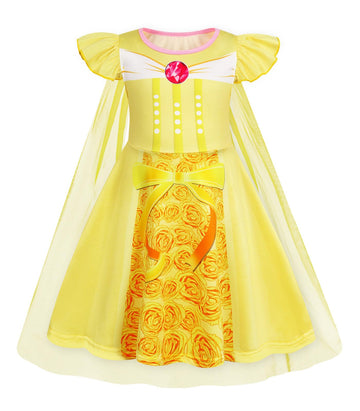 Wonderbabe Girls Belle Princess Dress Beauty And The Beast Costume Halloween Cosplay Birthday Outfit Yellow With Cape Size 1-2T