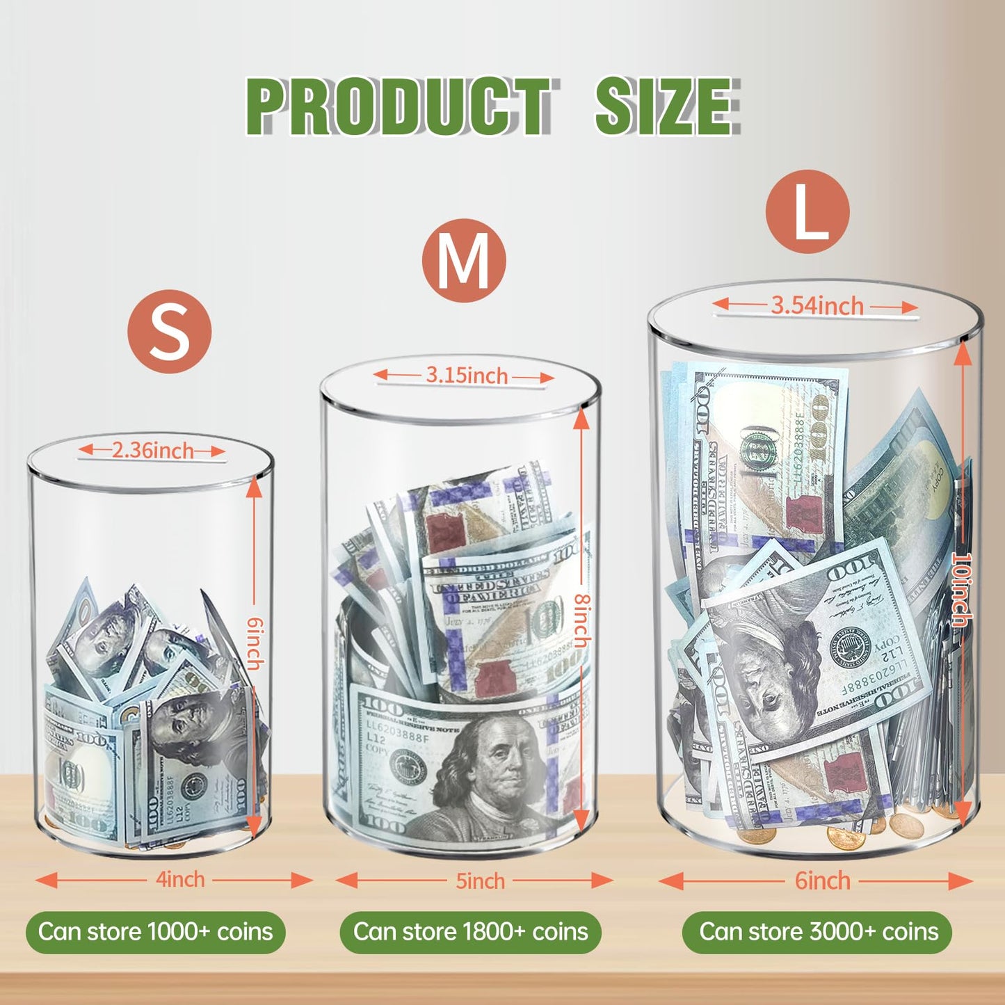 Clear Piggy Bank For Adults/Kids, Acrylic Unopenable Money Box For Cash Coin Saving, Must Break To Open, Money Saving Jar For Ad