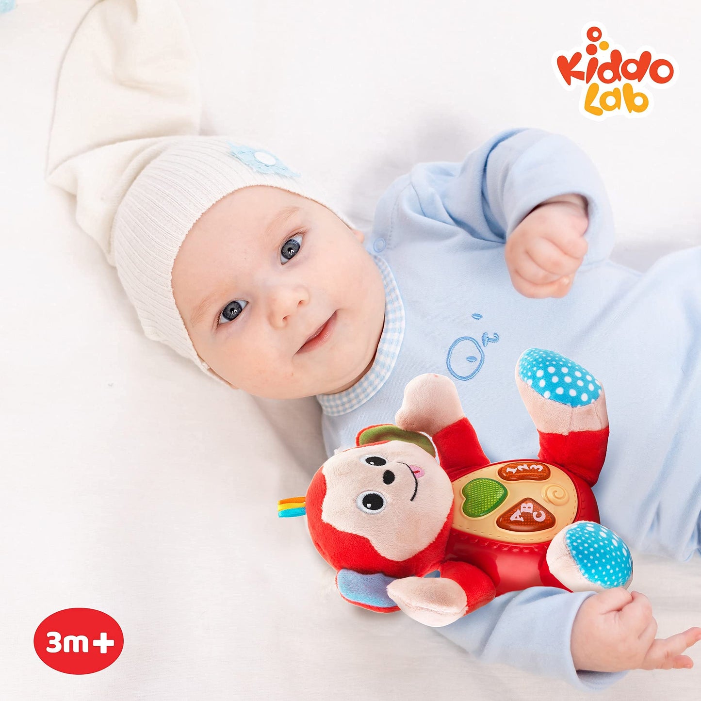 Kiddolab Musical Monkey Plush Toy - Soft Stuffed Animal With Light-Up Buttons And Melodic Nursery Songs For 3+ Month Old Babies