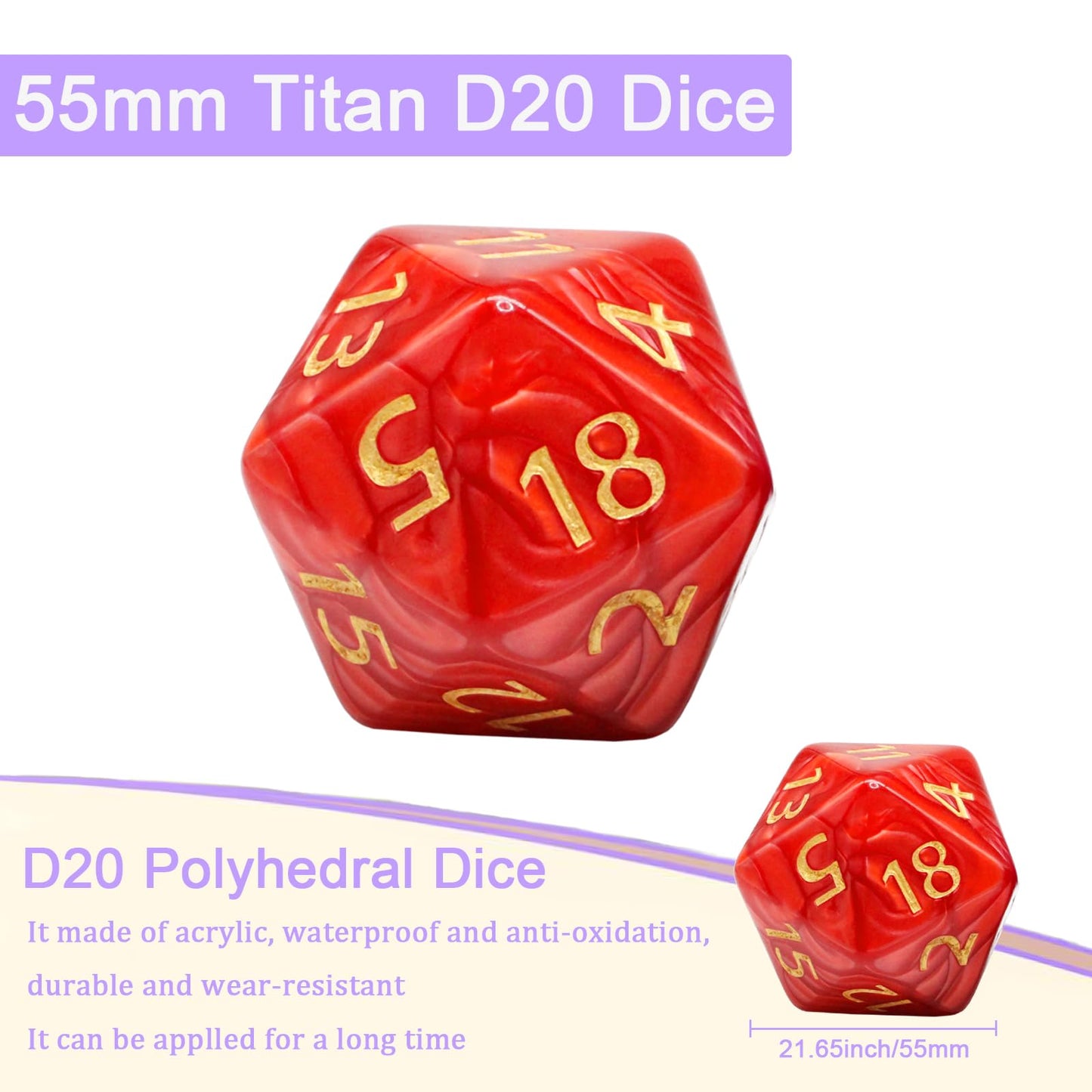 Large 55mm D20 Dice,20 Sided DND Dice,D20 Giant Polyhedral Dice, Large D20 Dice,20 Sided Cube D&D Dice Set for Dungeons and Drag