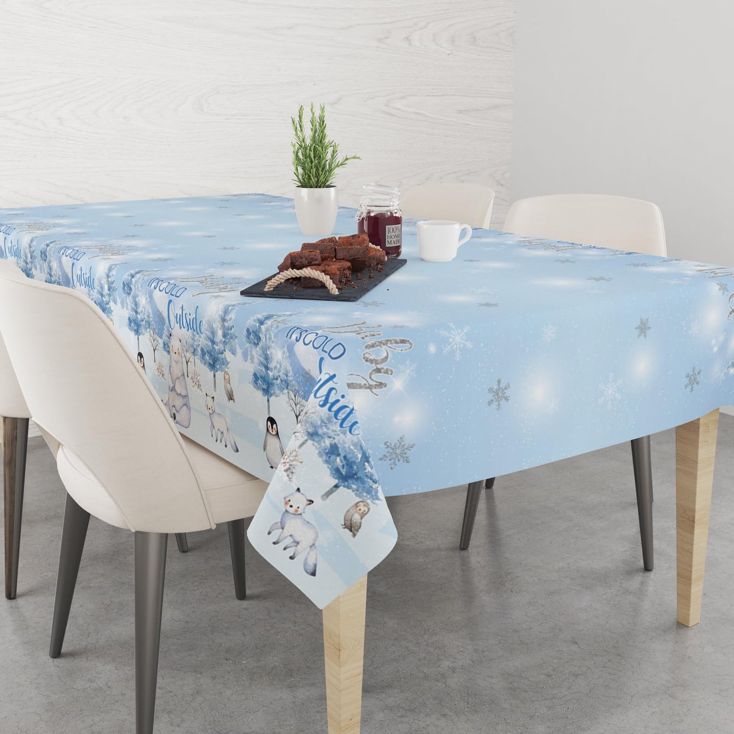JVORFDG 3pcs Winter Woodland Tablecloth Baby Shower Table Cover Baby Its Cold Outside Theme Table Decorations Arctic Animals Pl