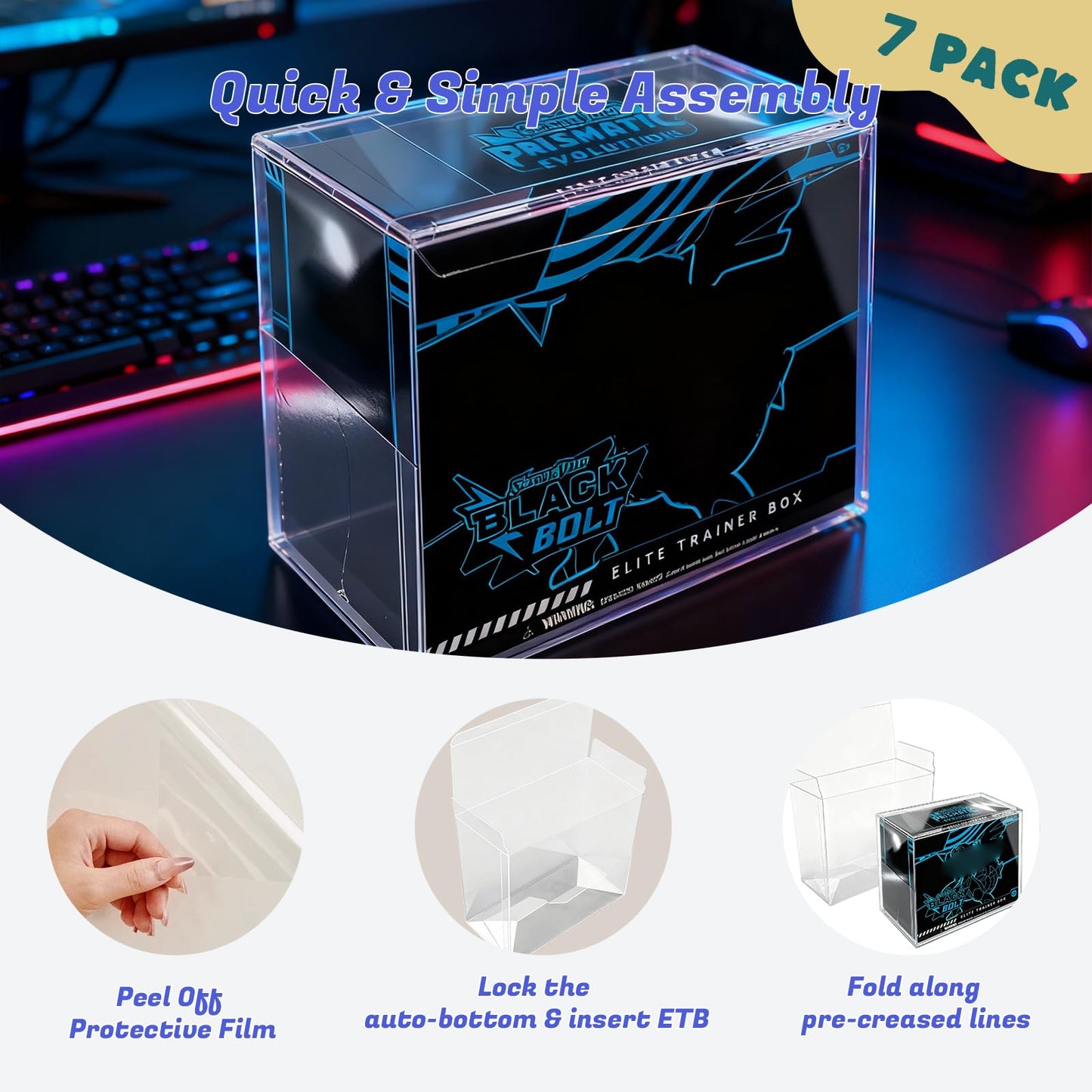 PKMN PET ETB Protector Case (7 Pack) - 0.5mm Thick Clear advanced Trainer Box Protector  Scratch-Resistant Plastic Display Case Compatible with advanced Trainer Boxes