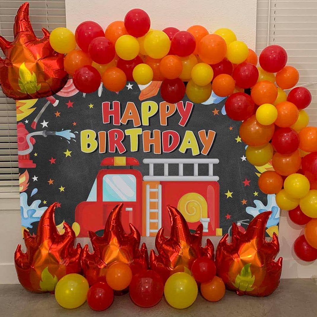 Mocsicka Fireman Birthday Backdrop 7x5ft Fire Truck Happy Birthday Party Decorations Banner Fireman Theme Kids Bday Background B