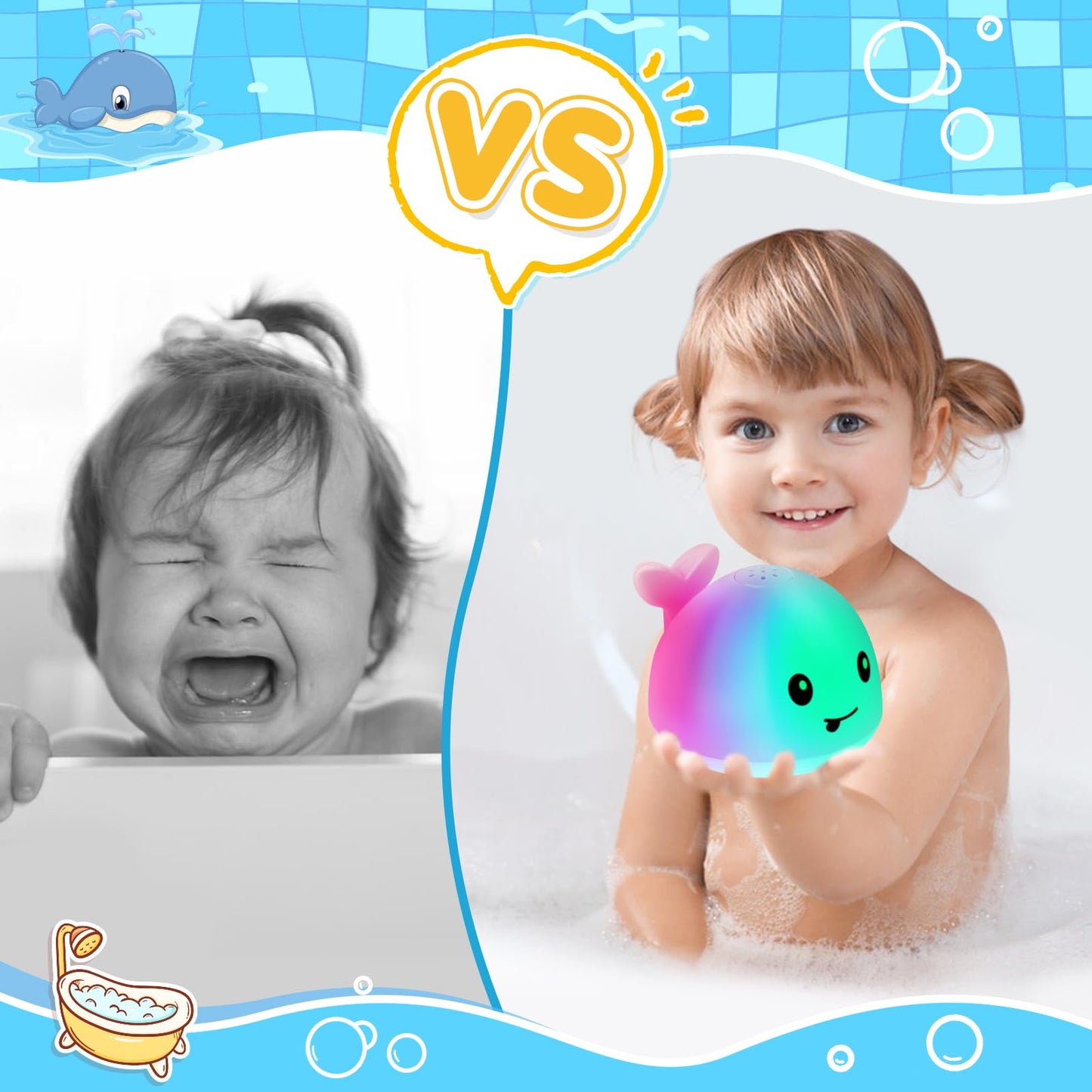 Gigilli Baby Bath Toys - Whale Sprinkler Light Up, Small Pink ABS, Model NO.107AP, Ideal for Kids 1-3 & Newborn Gifts