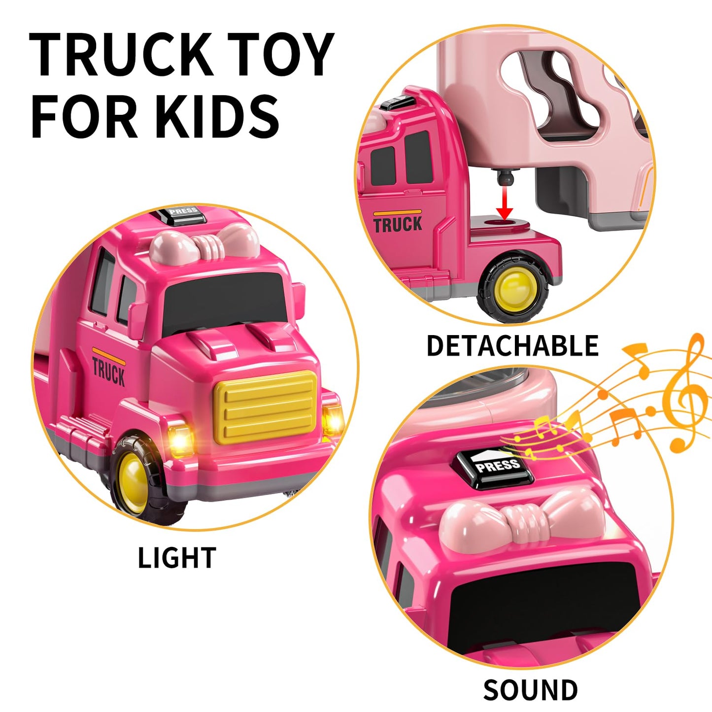 Temi Girls Toddler Truck Toys For 3 4 5 6 Year Old Girls, 5-In-1 Friction Powered Vehicle Car Toy For Toddlers 3-6, Carrier Toys For Kids 3-5, Christmas Birthday Gifts For Girls Age 3-9