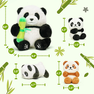 Ouozzz Panda Stuffed Animals With 3 Babies Inside Panda Bear Plush Toys With 19' Bamboo Shoot Bag - Gift Present Toys For Girls Boys Kids Toddler