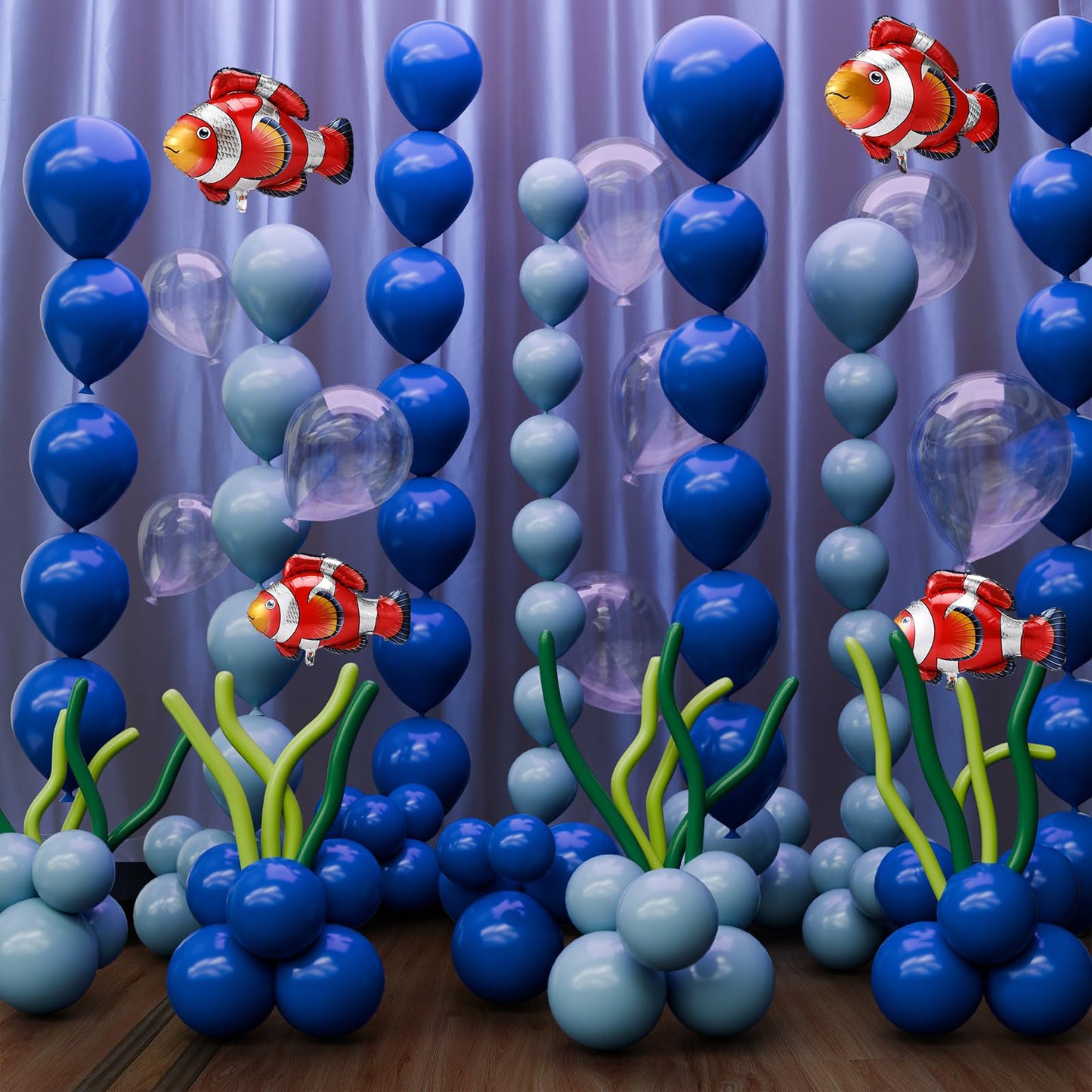 Gejoy 157 Pcs Under The Sea Balloon Decor Kit Ocean Party Baby Shower Decorations, Latex Blue Clear Bubble Green Orange Balloons
