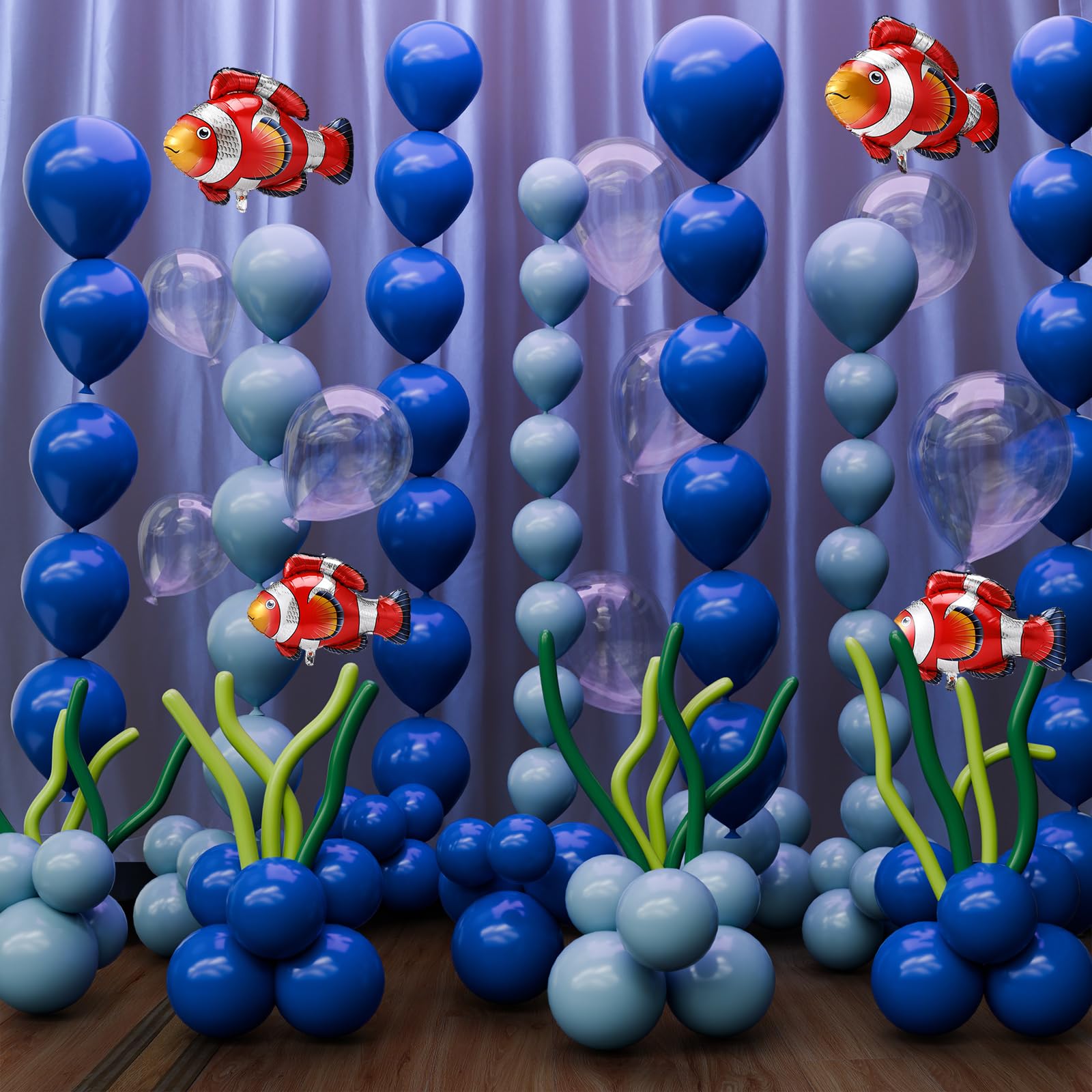 Gejoy 157 Pcs Under The Sea Balloon Decor Kit Ocean Party Baby Shower Decorations, Latex Blue Clear Bubble Green Orange Balloons