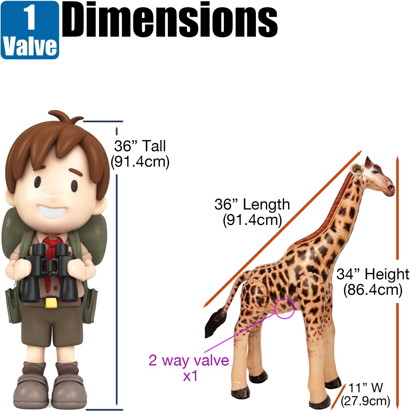 Jet Creations Inflatable Giraffe 36" - Brown Spots, Phthalate-Free Vinyl, Jungle Party Decor, Model AN-GIRAFFE