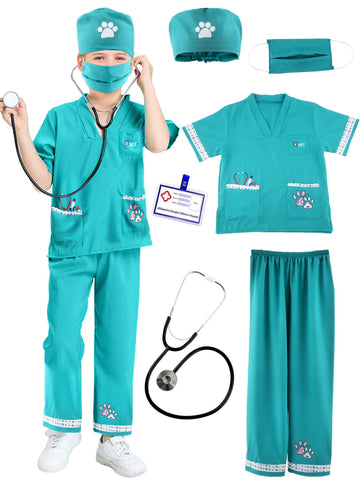6 Pcs Kids Animal Doctor Costume Set Veterinary Dress Up Clothing For Kids Career Day Halloween Birthday Role Cosplay