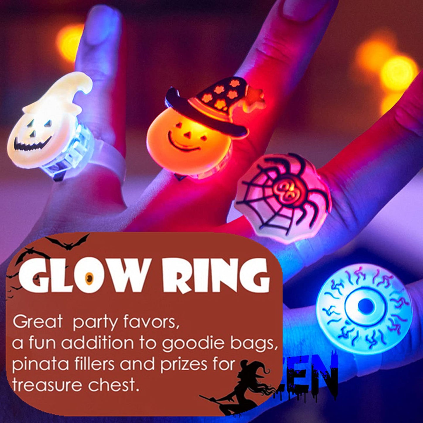 Halloween Light Up Rings 50Pcs Halloween Party Favors Light Up Toys luminous Flash Finger LED Rings Blinking Jelly Rubber Rings