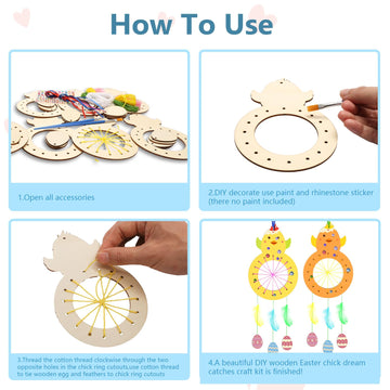 Fennoral 8 Pack Easter Craft For Kids Paint You Own Chick Dream Catcher Craft Kit For Girls Boys Diy Coloring Craft For Easter A