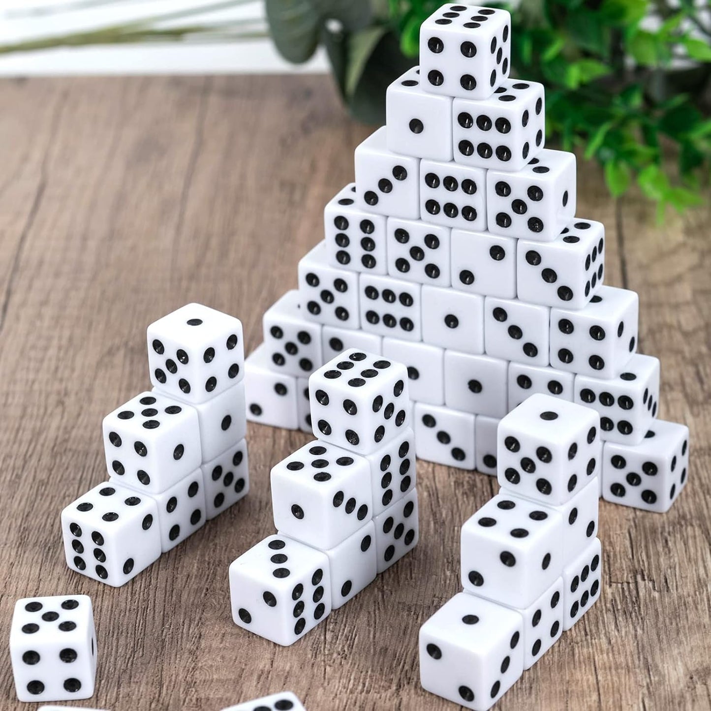 50 Pack 16MM White Dice - Six Sided Standard Opaque White Dice with Black Pips Dots for Board games