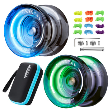 MAGICYOYO K2 Crystal Yoyo Pack of 2  Dual Purpose Responsive & Unresponsive Yoyo for Kids 8-12  Plastic Professional Yo Yo for mature-themeds  Complete yo-yo Accessories Included (Black Green+Black Blue)